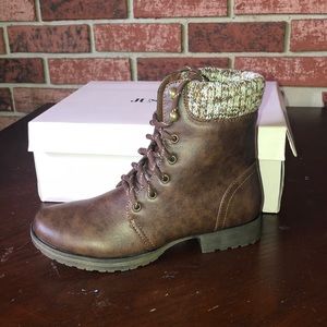 JustFab Nyaling Sweater Cuff Lace Up Boot